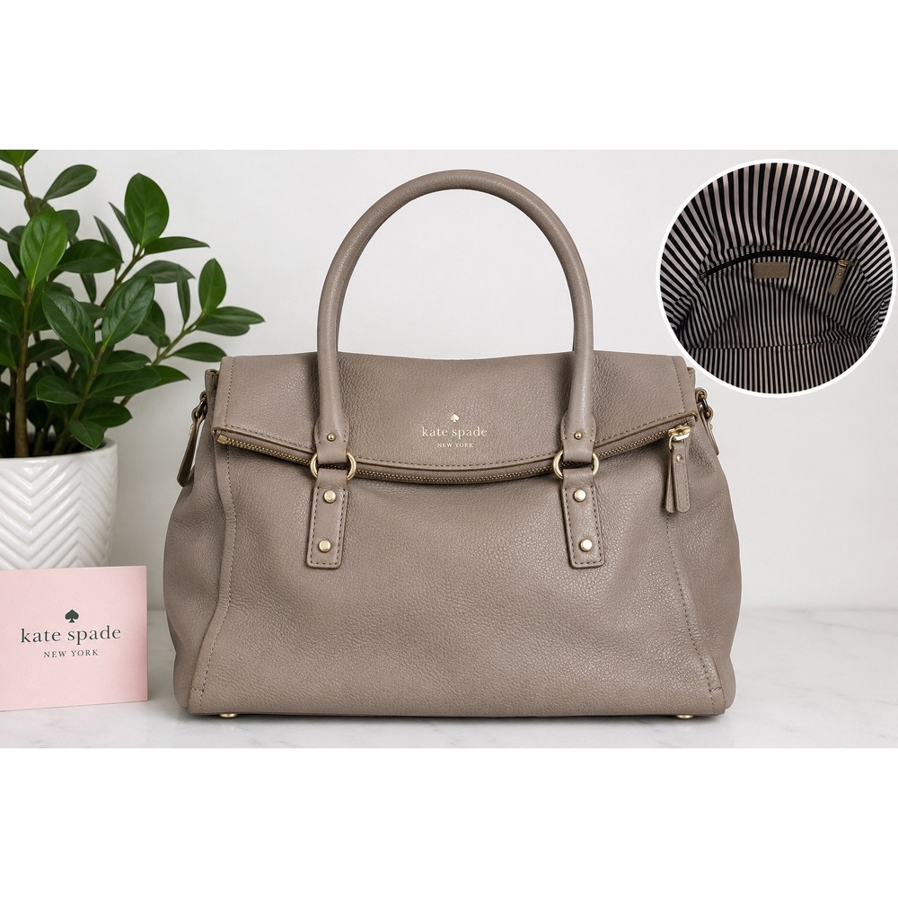 Kate Spade Cobble Hill Leslie Large‎ Satchel Taupe Pebbled Leather Shoulder Bag